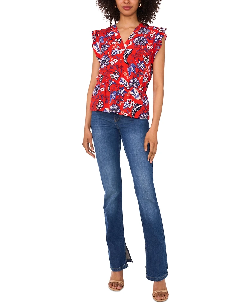 Sam & Jess Women's Printed Smocked Flutter-Sleeve Peplum Top