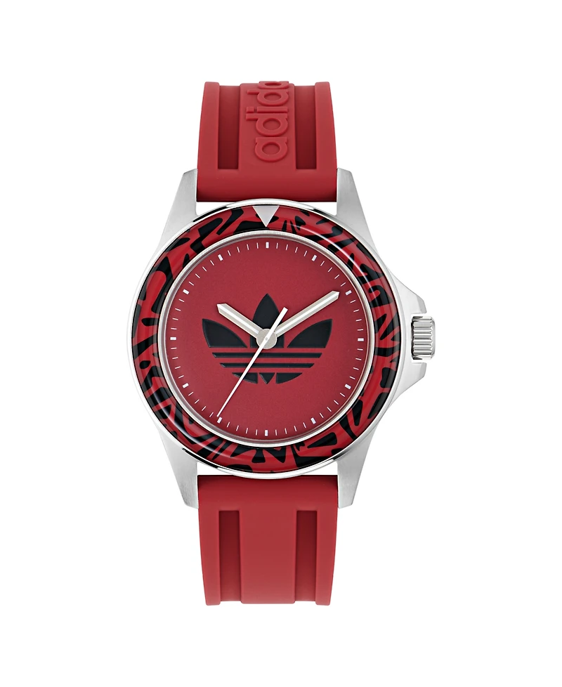 adidas Unisex Analog Red Silicone Watch, 44mm