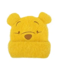 Winnie the Pooh Men's Character Face Yellow Fuzzy Yarn Cuff Beanie With 3D Ears