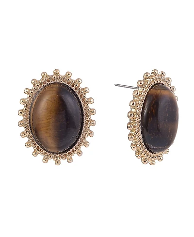 Rachel Rachel Roy Gold Tone Tiger Eye Oval Button Earrings