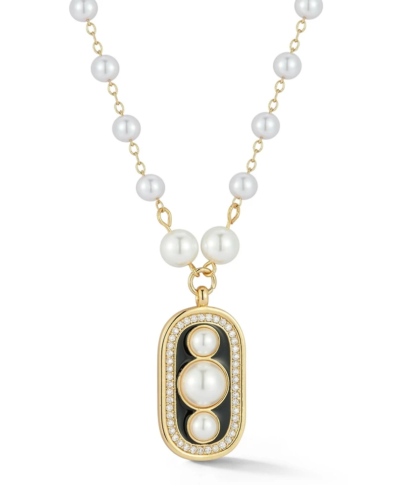 Rachel Zoe Gold Plated Triple Pearl Tag Necklace
