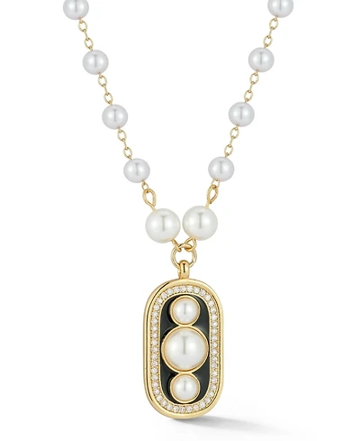 Rachel Zoe Gold Plated Triple Pearl Tag Necklace