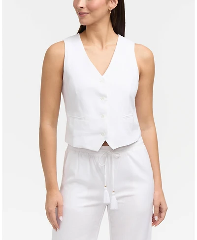 Ellen Tracy Women's Tailored Button-Front Linen Blend Vest
