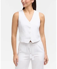Ellen Tracy Women's Tailored Button-Front Linen Blend Vest
