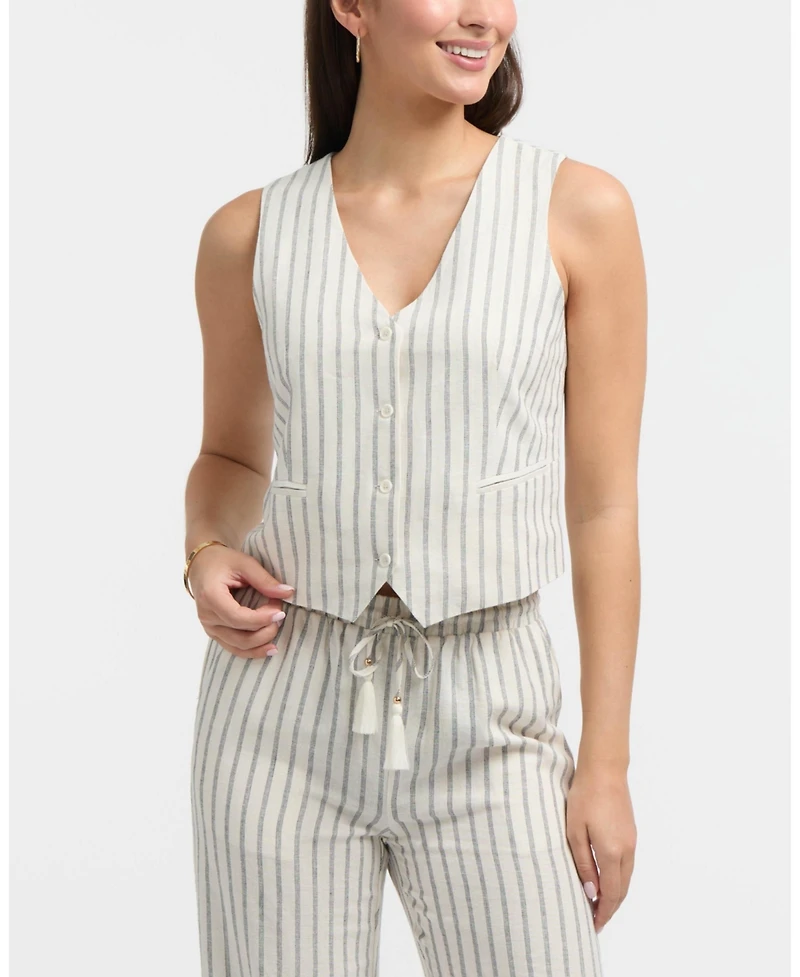 Ellen Tracy Women's Tailored Button-Front Linen Blend Vest