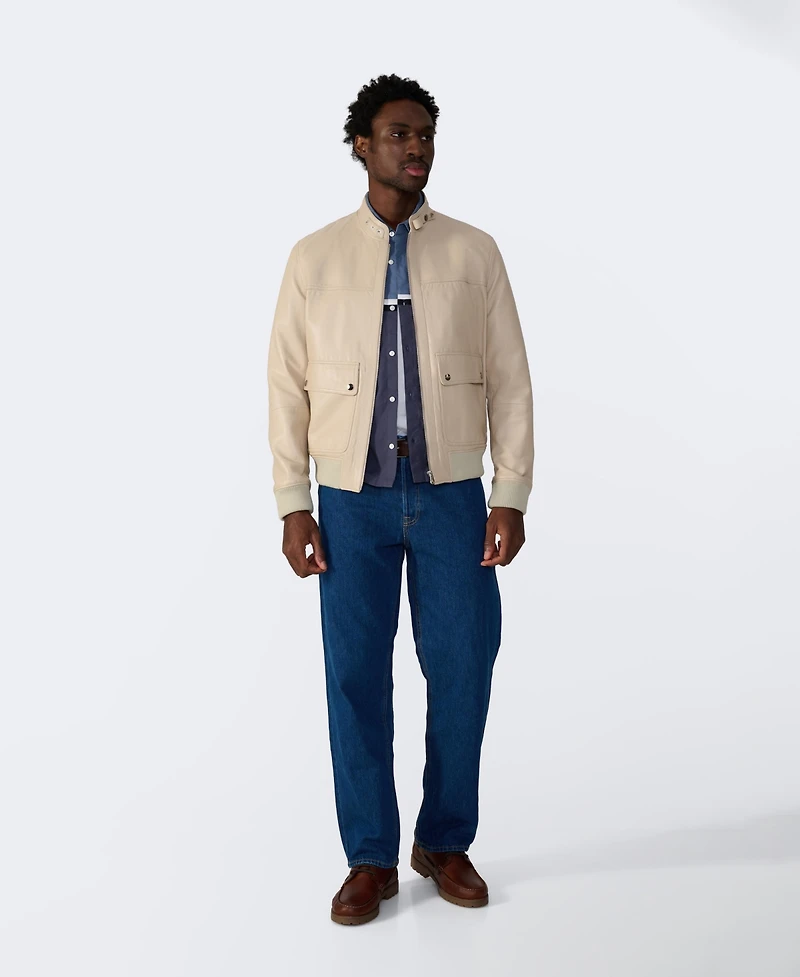 Furniq Uk Men's Men s Leather Bomber Jacket, Created for Macy