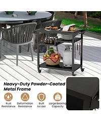 Rolling Grill Cart 3-Shelf Bbq Cart with Hooks and Side Handle