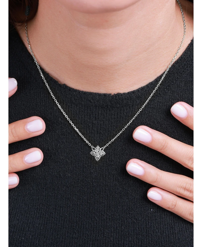 Devata Clover Filigree Chain Necklace in Sterling Silver, 16 in adj to 18 in