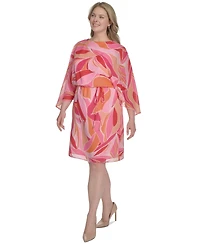 Jessica Howard Plus Printed Chiffon 3/4-Sleeve Blouson Dress