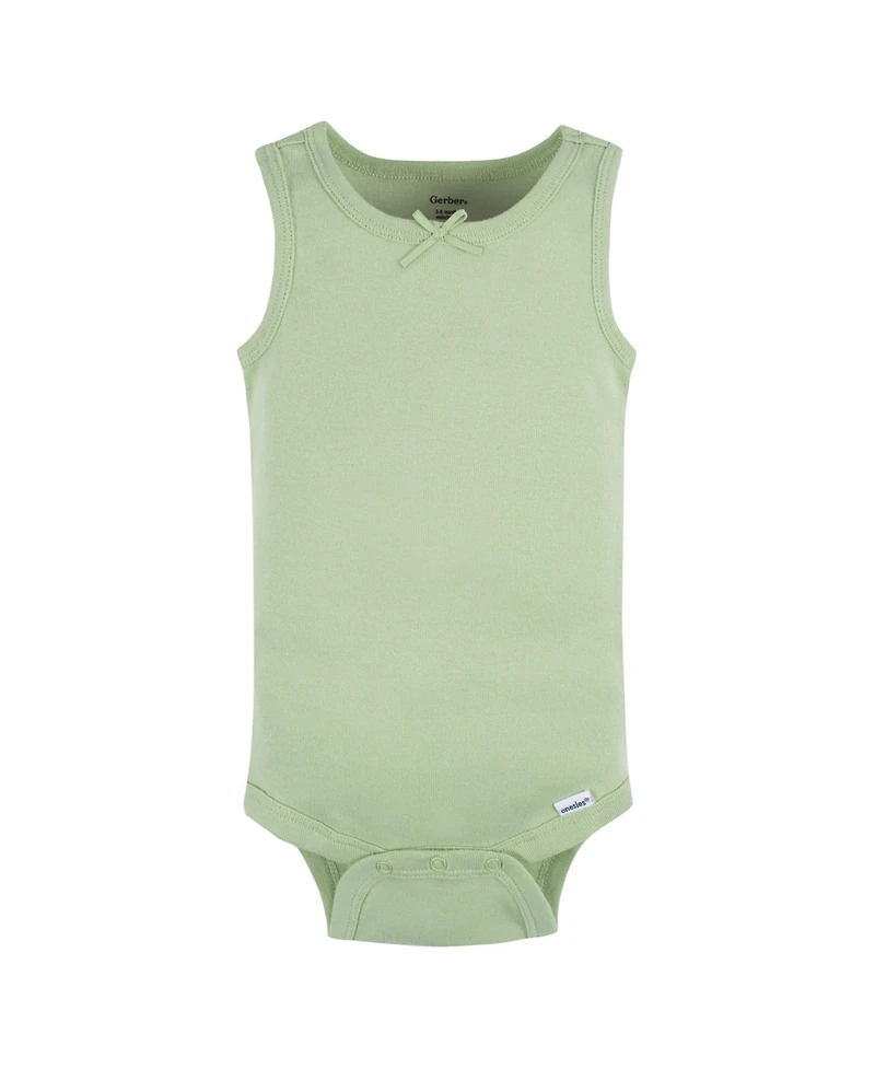 Gerber Baby Girls Sleeveless Flowers Onesies, 5-Pack