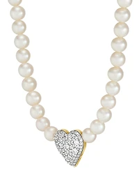 Grown With Love Cultured Freshwater Pearl (5-6mm) & Lab Grown Diamond (3/4 ct. t.w.) Heart Pendant Necklace in 14k Gold, 18" + 1" extender