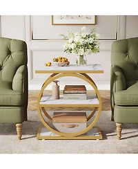 Tribesigns End Table Set of 2, Narrow End Table with 3 Storage Shelves, Wooden Side Table with Metal Frame, Small Sofa Side Table for Living Room,Nigh
