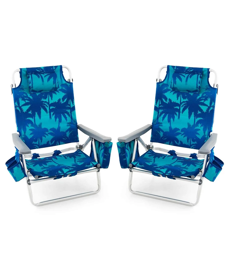 Costway 2-Pack Folding Backpack Beach Chair 5-Position Outdoor Reclining Chairs with Pillow