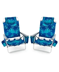 Costway 2-Pack Folding Backpack Beach Chair 5-Position Outdoor Reclining Chairs with Pillow