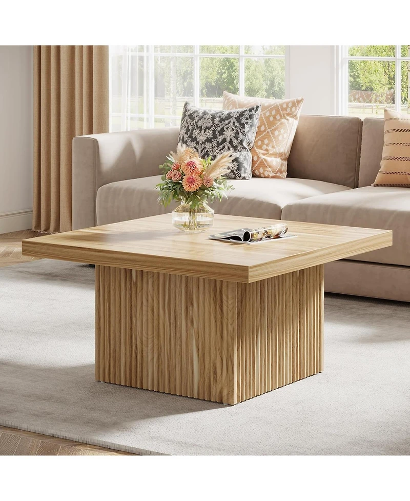 Tribesigns Square Coffee Table, 31.5-Inch Fluted Coffee Table, Mid-Century Modern Living Room Table, Large Cocktail Table for Living Room, Easy Assemb
