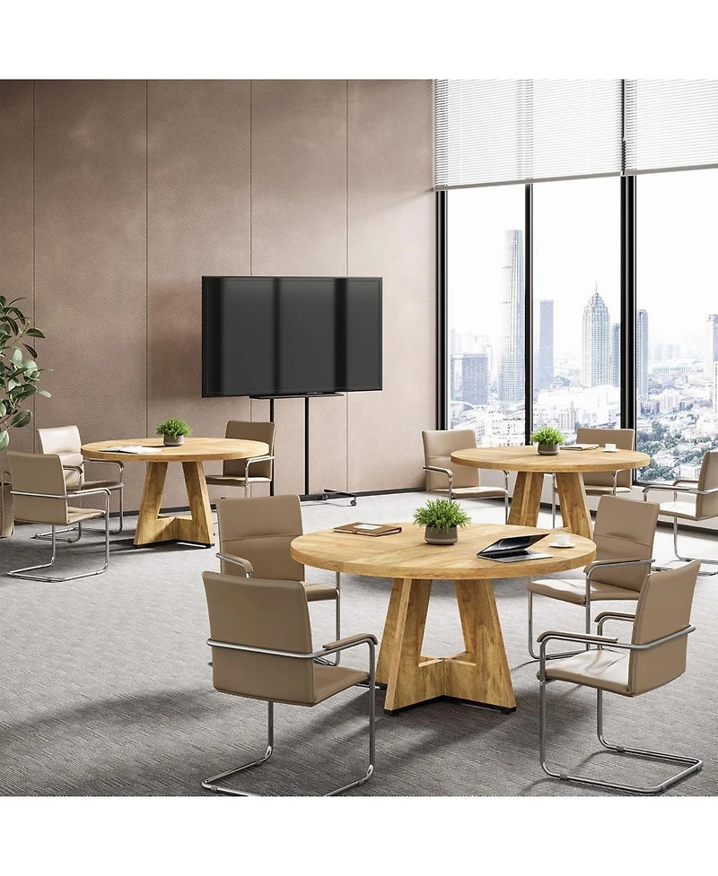 47-Inch Modern Office Desk, Round Home Office Desk for 4–6 People, Wood Tabletop & Sturdy Base