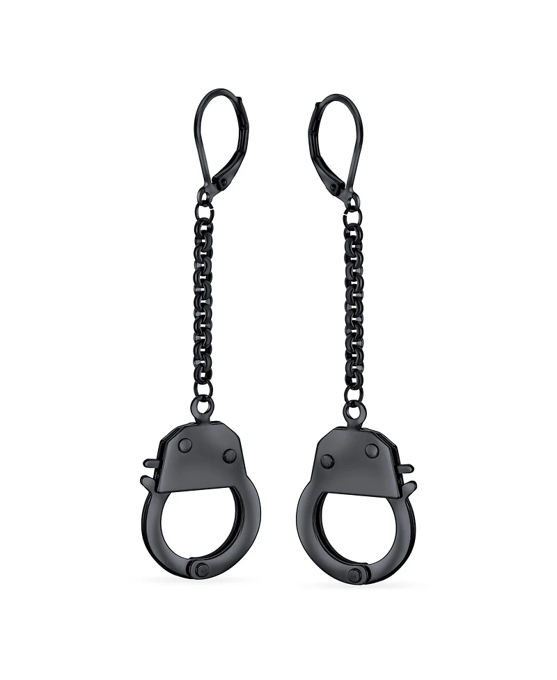 Bling Jewelry Partners Couples Grey Handcuffs Lever Back Dangle Earrings BlackSilver Tone Steel