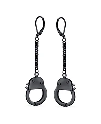 Bling Jewelry Partners Couples Grey Handcuffs Lever Back Dangle Earrings BlackSilver Tone Steel