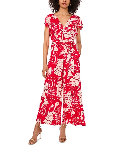Sam & Jess Women's Printed Tie-Waist Flutter-Sleeve V-Neck Jumpsuit