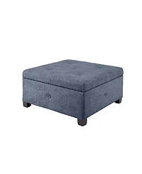 Square Upholstered Storage Ottoman with Button Tufted Top Soft Close Lid and Solid Wood Legs for Living Room Bedroom or Entryway Seating-The Pop Home