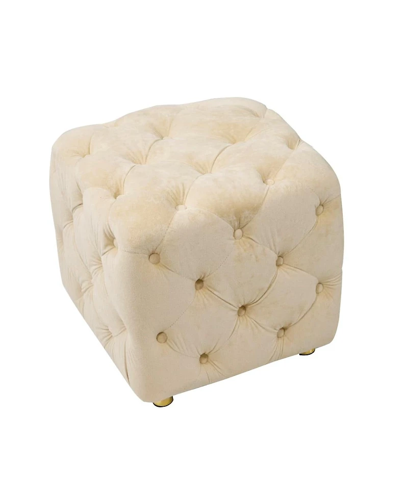 Velvet Upholstered Cube Ottoman with Tufted Design Hidden Storage and Gold Legs Multi Functional Footstool or Accent Seat for Living Room Bedroom-T
