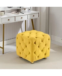 Velvet Upholstered Cube Ottoman with Tufted Design, Hidden Storage, Gold Legs, Footstool for Living Room or Bedroom-The Pop Home