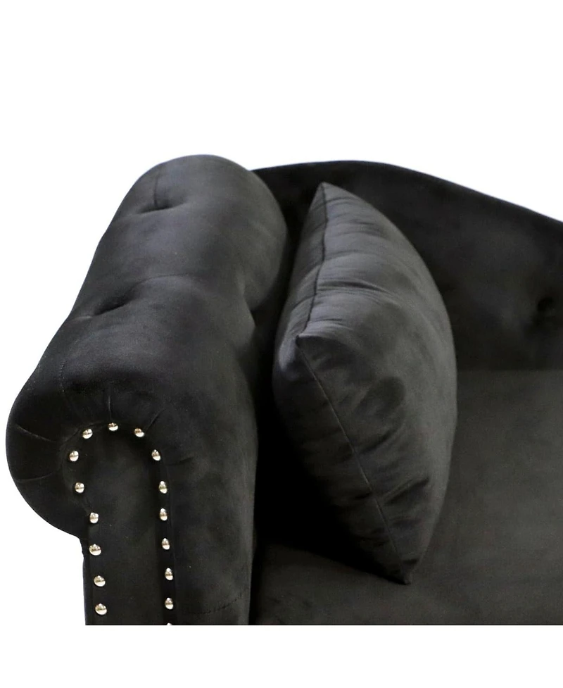 Velvet Upholstered Chaise Lounge with Storage and Pillow, Tufted Rolled Arm Chair Nailhead Trim for Living Room or Bedroom-The Pop Home