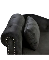 Velvet Upholstered Chaise Lounge with Storage and Pillow, Tufted Rolled Arm Chair Nailhead Trim for Living Room or Bedroom-The Pop Home