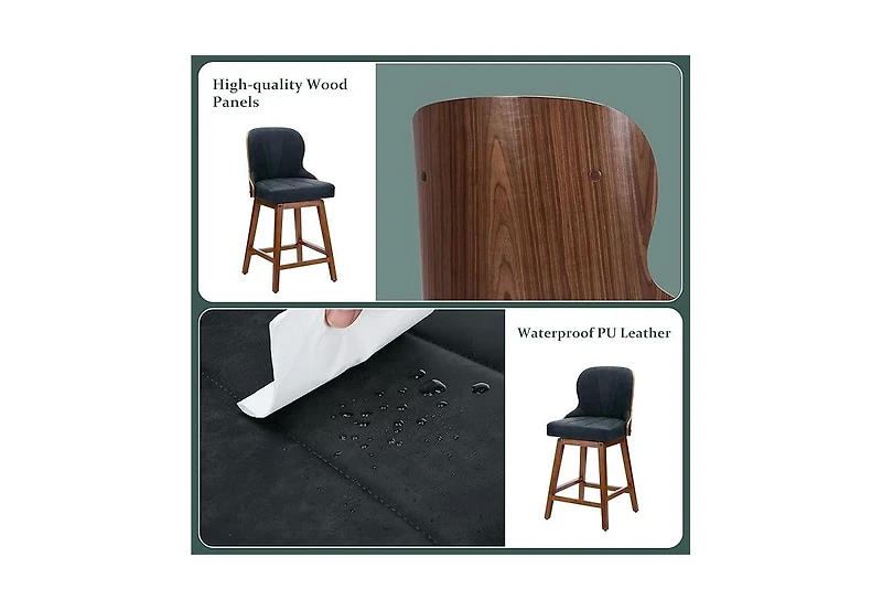 Dyhome 26 Inch Counter Height Bar Stools Set of 2, Swivel Pu Leather Bar Stools with Wood Backs, Bar Height Stools for Kitchen Island, Dining Room