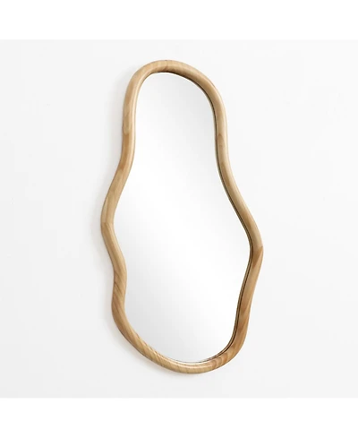 LuxenHome Natural Pine Wood Frame Oblong Irregular Wall Mirror, Accent and Vanity