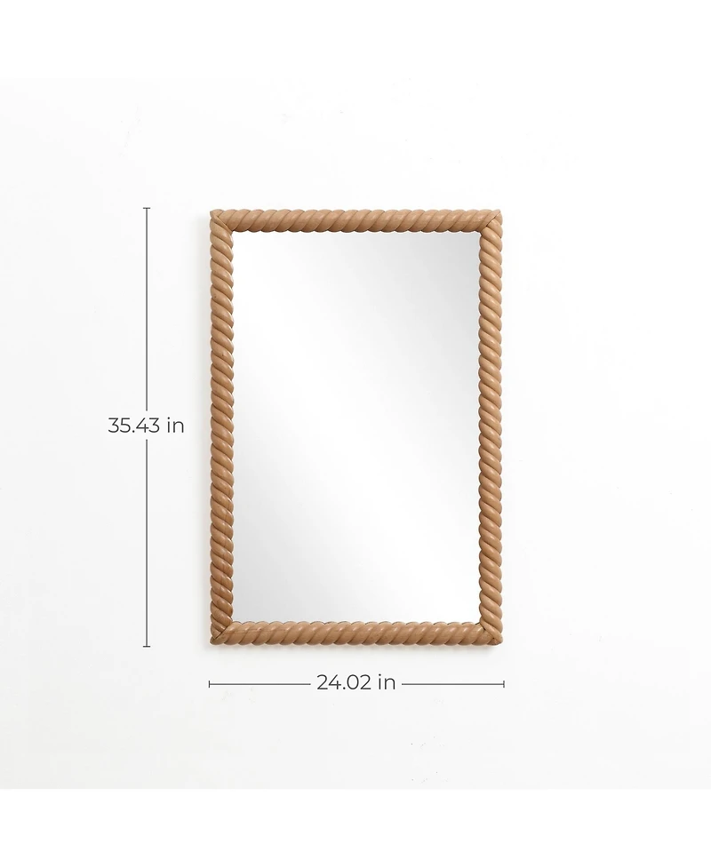 LuxenHome Beech Wood Frame Rectangle 35.4-Inch Tall Wall Mirror, Accent and Vanity