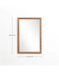 LuxenHome Beech Wood Frame Rectangle 35.4-Inch Tall Wall Mirror, Accent and Vanity