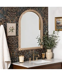 LuxenHome Bamboo Frame Arch Rectangle Accent Wall and Vanity Wall Mirror