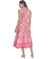 Jessica Howard Petite Printed Tie-Waist Sleeveless Midi Dress