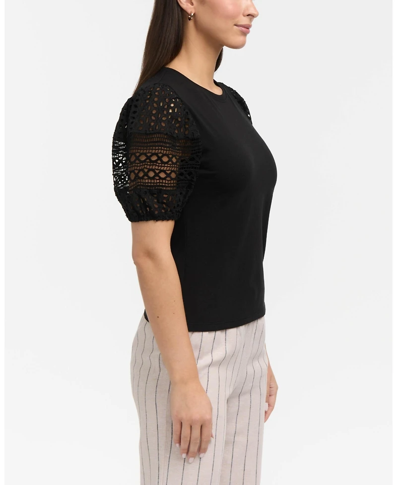 Ellen Tracy Women's Eyelet Puff Sleeve Top