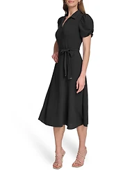 Dkny Women's Tie-Waist Point Collar A-Line Dress