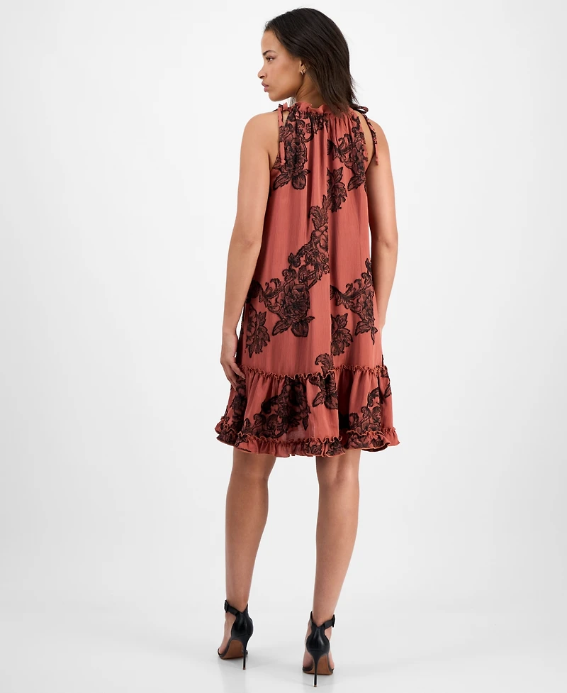 Robbie Bee Petite Printed Ruffle-Neck Shift Dress