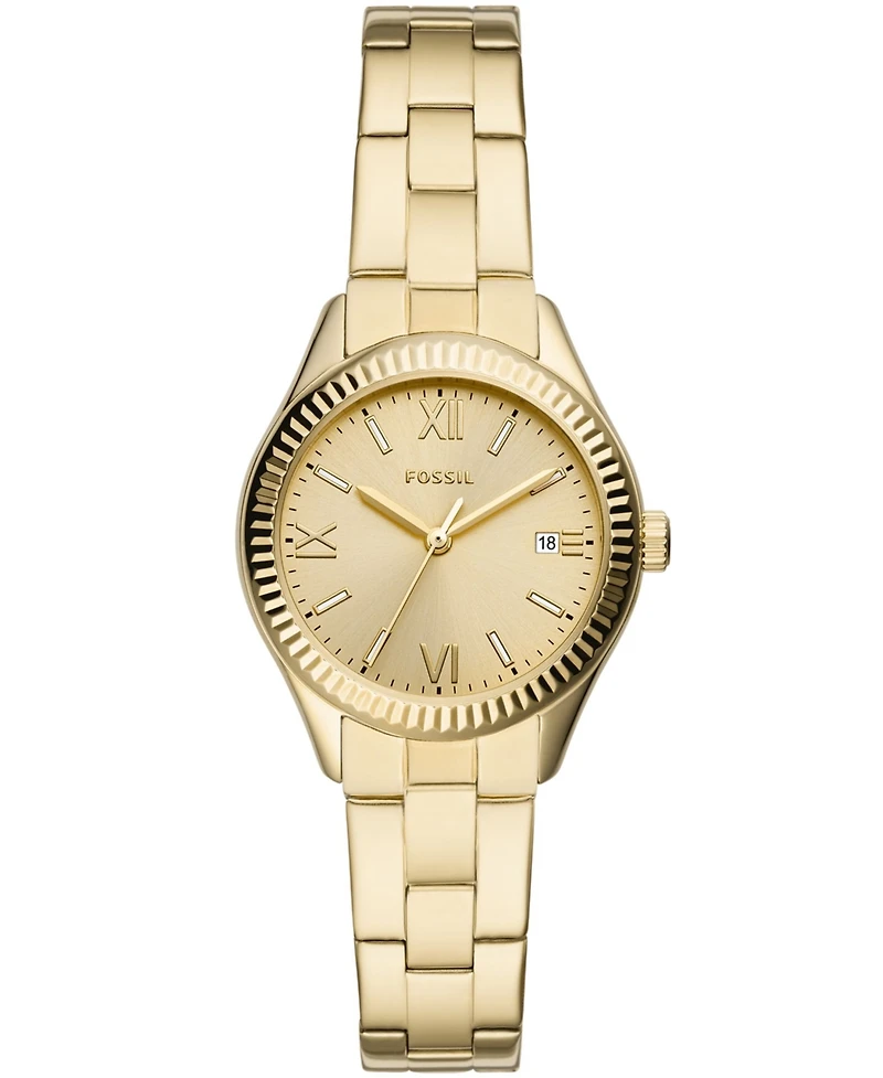 Fossil Women's Rye Three-Hand Date Gold-Tone Stainless Steel Watch, 30mm