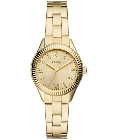 Fossil Women's Rye Three-Hand Date Gold-Tone Stainless Steel Watch, 30mm