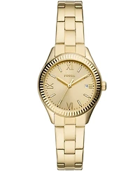 Fossil Women's Rye Three-Hand Date Gold-Tone Stainless Steel Watch, 30mm