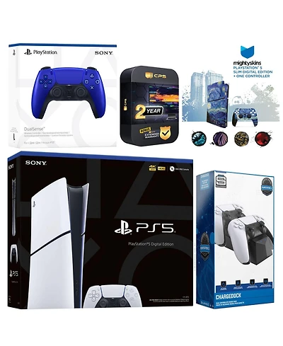 Sony Playstation 5 Slim Digital with Extra Chroma Pearl Controller, Charging Dock and MightySkins Decal Voucher + 2 Year Cps Extended Warranty