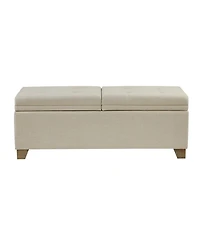Upholstered Storage Bench with Tufted Split Top and Solid Wood Legs for Entryway or Bedroom-The Pop Home
