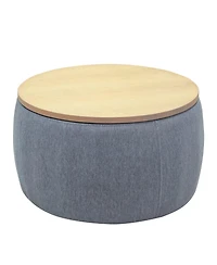 Round Upholstered Storage Ottoman with Removable Top for Use as Coffee Table or Footstool Handmade Accent Living Room Bedroom-The Pop Home