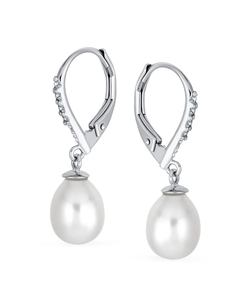 Bling Jewelry Simple Cz Pearl Teardrop Dangle Earrings Sterling Silver Lever back