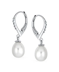 Bling Jewelry Simple Cz Pearl Teardrop Dangle Earrings Sterling Silver Lever back