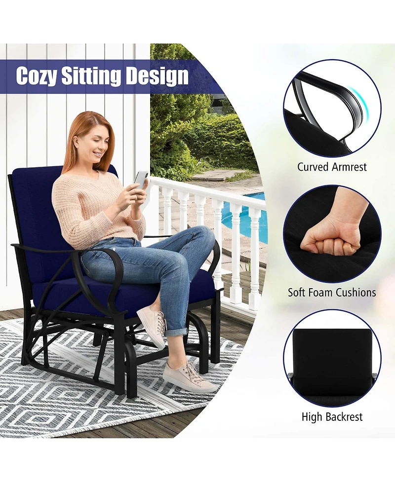 2 Pcs Patio Rocking Chair with Cushion Heavy-Duty Metal Frame Smooth Glider Outdoor