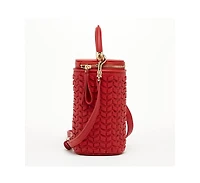 Susu Red Leather Purse Mini Crossbody Bag Weave Small Bucket Bag Women's Handbag