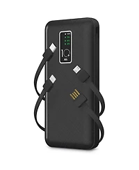 GabbaGoods 10,000mAh Rapid Charging Power Bank with Lcd Battery Display, 4 Built-In Cables, and Phone Stand