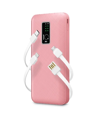 GabbaGoods 10,000mAh Rapid Charging Power Bank with Lcd Battery Display, 4 Built-In Cables, and Phone Stand