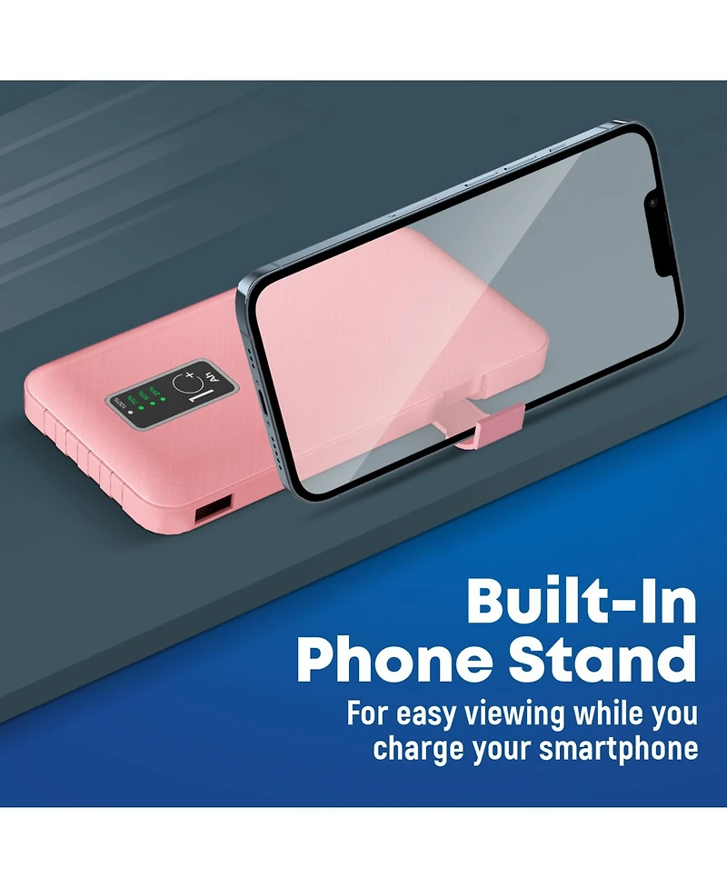 GabbaGoods 10,000mAh Rapid Charging Power Bank with Lcd Battery Display, 4 Built-In Cables, and Phone Stand